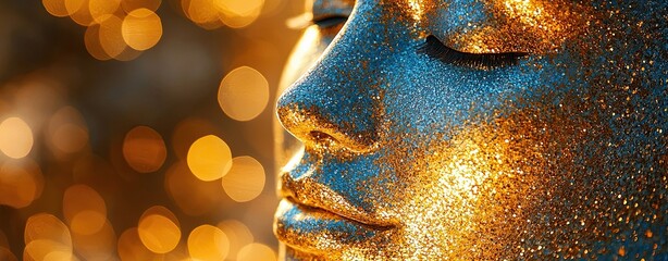 Reflective Man with Golden Mask Embracing Culture