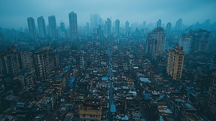 Aerial View of Dense Mumbai Cityscape at Dusk
