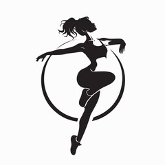 Fitness Woman Aerobic Dance Silhouette Logo Vector on white background