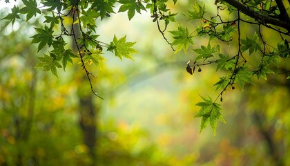 Green Maple Leaves in a Forest Canopy.