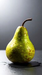 Green Pear Still Life - Fresh Fruit on Dark Surface.