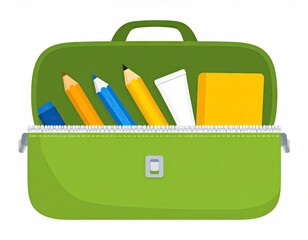 Green School Supplies Case with Pencils and Ruler.