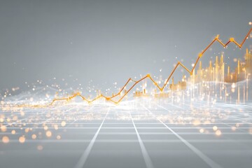 A financial growth visualization with an orange graph overlaying a grid and bokeh effects