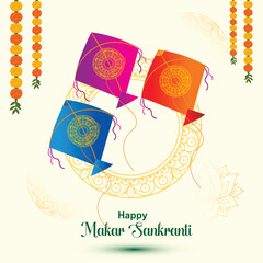 Happy Makar Sankranti Hindu Festival & Kite Celebration Graphics: Traditional Indian Vector Designs for Posters & Greeting Cards.