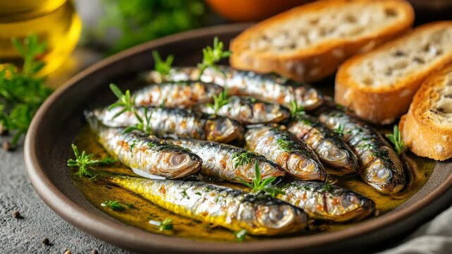 selective focus sardines in oil