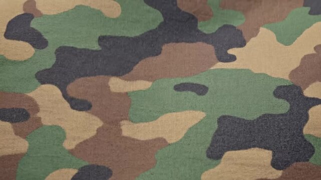 Close Up Moving Shot of Camouflage Fabric Material