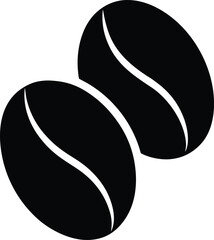 Two dark roasted coffee beans with a distinct central crease isolated on a white background