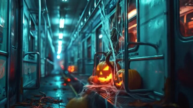 subway train decorated for Halloween Videos