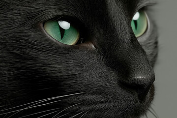 Close-up of black cat with striking green eyes