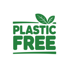 Green plastic free text with leaf symbol for eco friendly and sustainable products