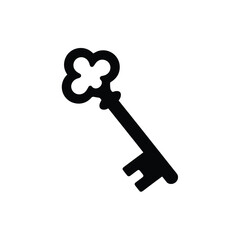 Vintage ornate skeleton key silhouette on a white background for design