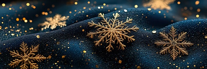 Christmas dark blue background and golden snowflakes.