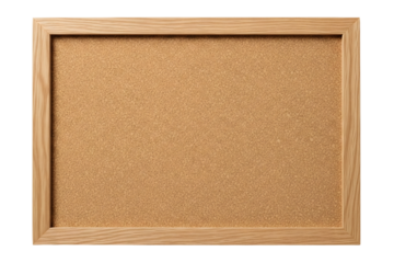 Cork board with wooden frame isolated on white or transparent backgroun