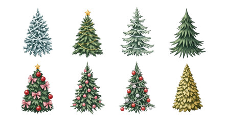 Fototapeta premium Collection of Hand-Drawn Christmas Trees with Holiday Decorations