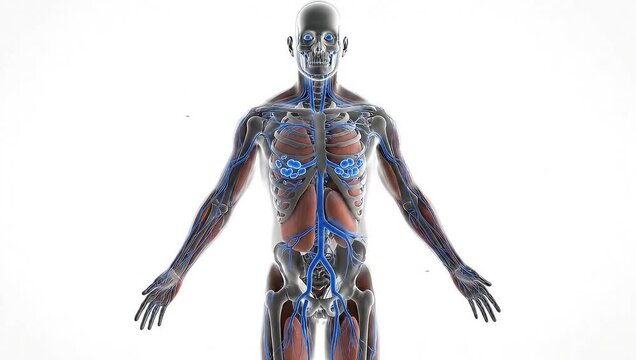 Anatomical Animation Showing Respiratory System, Veins, and Ribcage