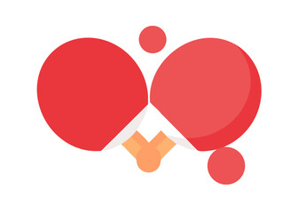Red rackets and ping pong ball for table tennis.

