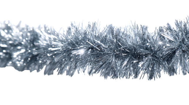 Silver Tinsel Garland, isolated on transparent background