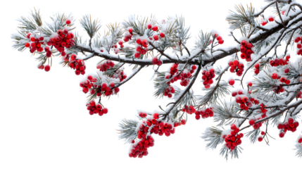 Snowy Rowan Branch with Berries, isolated on transparent background