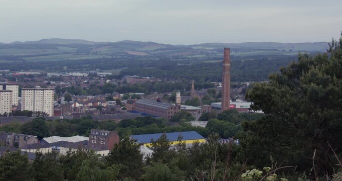 Extra Wide shot of cox's stack chimney at the old Camperdown Works in Dundee. Taken from the Dundee law hill.