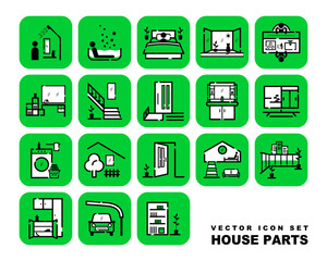 インテリアやエクステリアなど住まいのパーツを集めたベクターアイコンセット