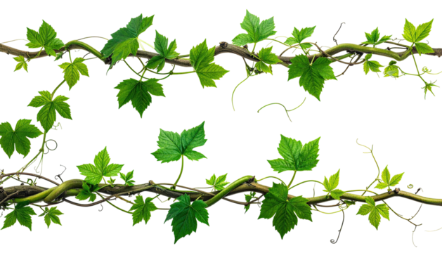 Twisting vines with green leaves on black background