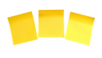 Three yellow, square sticky notes arranged over a black backdrop