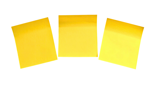 Three yellow, square sticky notes arranged over a black backdrop