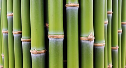 Obraz premium Close up View of Tall Green Bamboo Stalks Creating a Dense Forest Background Texture