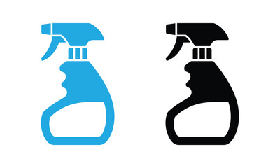 Essential cleaning spray bottle icons in blue and black for your home or business needs, promoting hygiene and a spotless environment with simple design