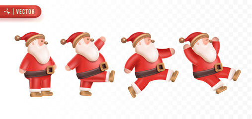 Adorable dancing Santa Claus character poses expressing joy and happiness in a cheerful Christmas celebration vector illustration. Christmas 3D Element