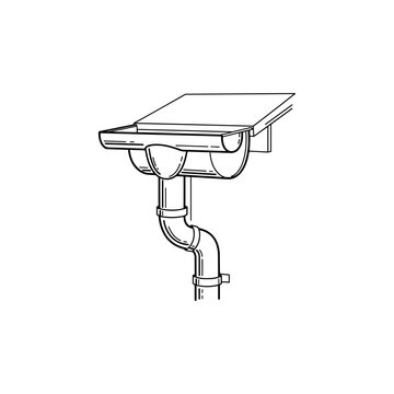 Drainpipe System Gutter Downspout Section with Elbows and Brackets Illustration Connected to Eaves for Water Drainage