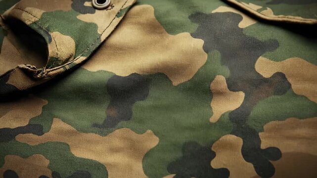 Close Up of Camouflage Fabric Shirt, Pattern Textile