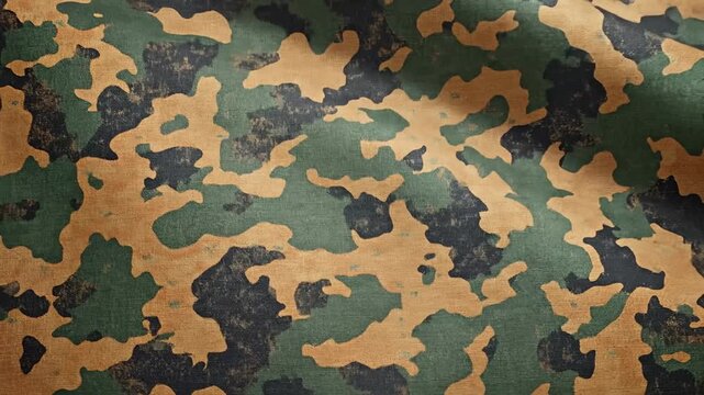 Waving Camouflage Fabric Background Texture, Green and Brown