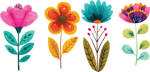 set of watercolor flowers