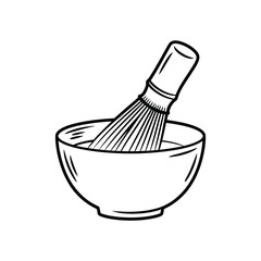 Hand drawn shaving brush and bowl illustration