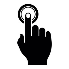 Black hand icon finger pointing and pressing a round button icon, modern flat design vector illustration for interface and web