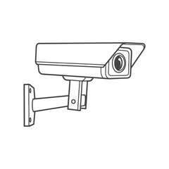 Detailed Outline Illustration of a Modern Surveillance Security Camera Mounted on a Wall Bracket for Outdoor Monitoring and Safety