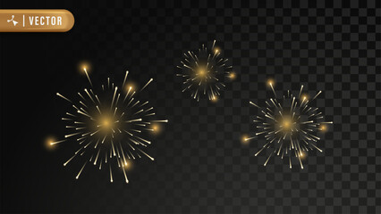 Glowing golden fireworks exploding in dark background symbolizing New Year celebration and joyful festive holiday atmosphere illustration. Christmas 3D Element