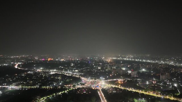 Aerial Night view of 1090 Chauraha Near Dr. Ambedkar Park in Lucknow, Uttar Pradesh, India