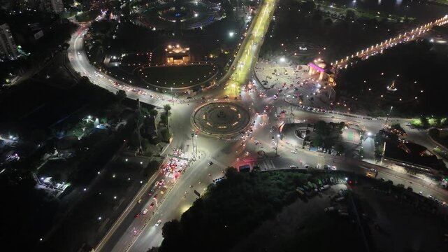 Aerial Night view of 1090 Chauraha Near Dr. Ambedkar Park in Lucknow, Uttar Pradesh, India