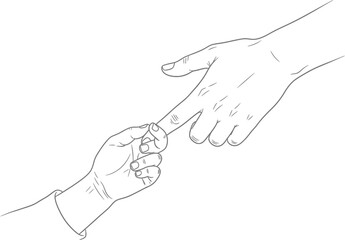 Close up of two hands reaching out to touch each other symbolizing connection support and unity in a simple line drawing style