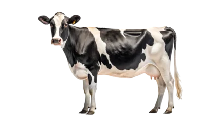 Fototapete Rund Kuh Black and white holstein friesian cow standing against a black background  © BIPLAB