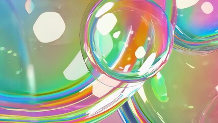 Iridescent bubbles reflect pastel hues against a white background, suggesting a light, airy feel - Powered by Adobe