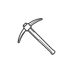 Illustration of a simple black and white pickaxe tool, a mining equipment for excavation and construction, isolated on white background