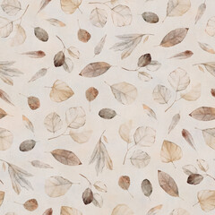 Watercolor seamless pattern with abstract leaves. Vintage pattern. Beige background.