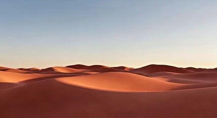 Naklejka premium Expansive Desert Sand Dunes at Sunrise With Warm Golden Lighting and a Clear Morning Sky