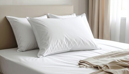 Comfortable white pillows resting on a neatly made bed with a soft blanket