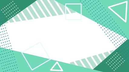 Memphis-style background with corner triangles and squares in mint green tones, geometric pattern, playful design