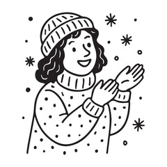 Delightful winter scene of a cheerful young woman catching snowflakes, perfect for holiday promotions and seasonal greeting cards with a cozy, festive feel