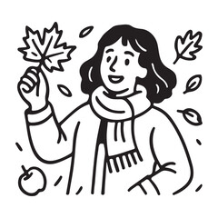 Cheerful girl holds autumn leaves in a whimsical design that captures the joy of the season, perfect for stylish seasonal promotions and cheerful designs